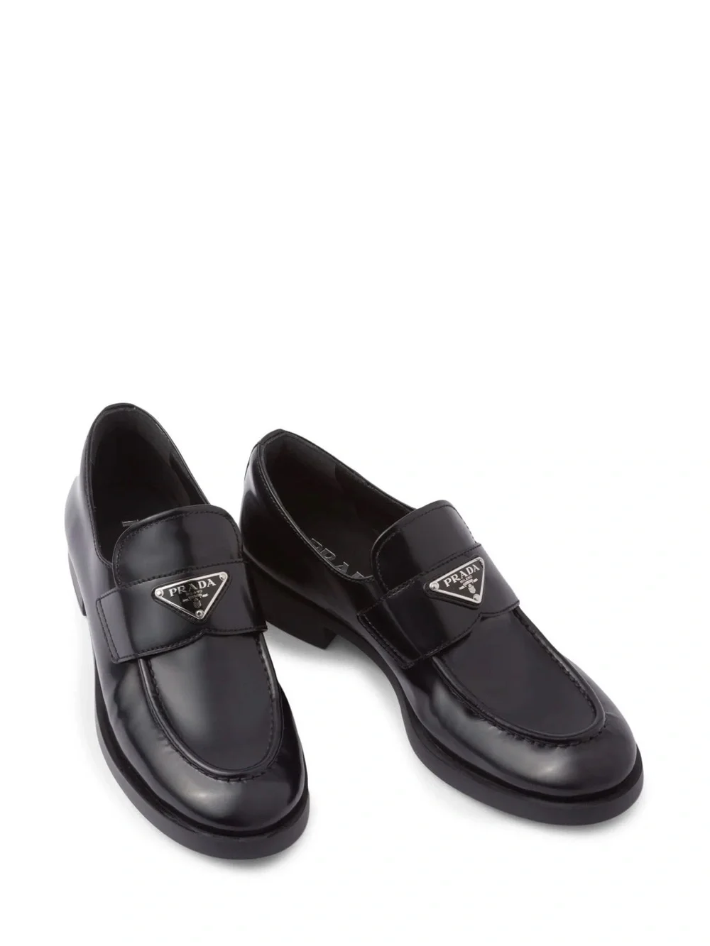Prada Black Leather Penny Strap Loafers with Logo Plaquel